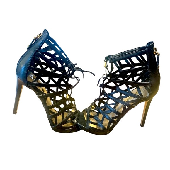 Guess Anasia Black Caged Lace Up Heels Size 6 - Picture 3 of 7